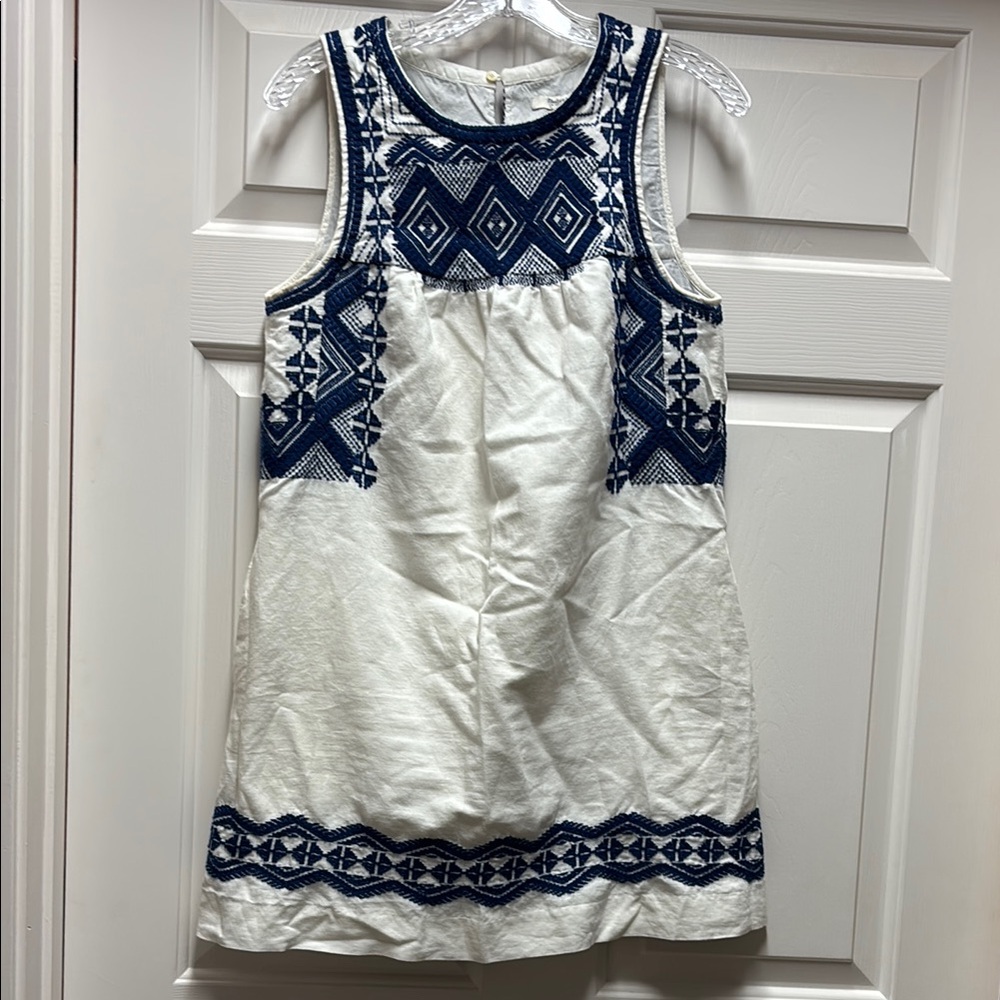 Madewell embroidered linen pocket sundress White Blue Sleeveless small